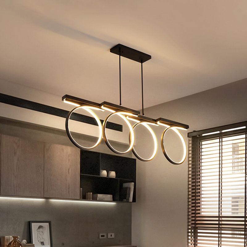 Finitura nera/oro lampadario a bordo a 4/anelli a 4/anelli moderno moderno lampada a soffitto a mano metallica a LED
