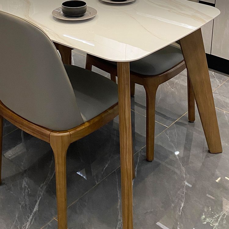 Modern Rectangle Dining Table Sintered Stone Dinner Table with Wooden Legs