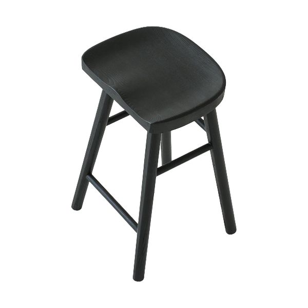 Contemporary Black Ash Solid Wood Armless Bar Stool with Footrest