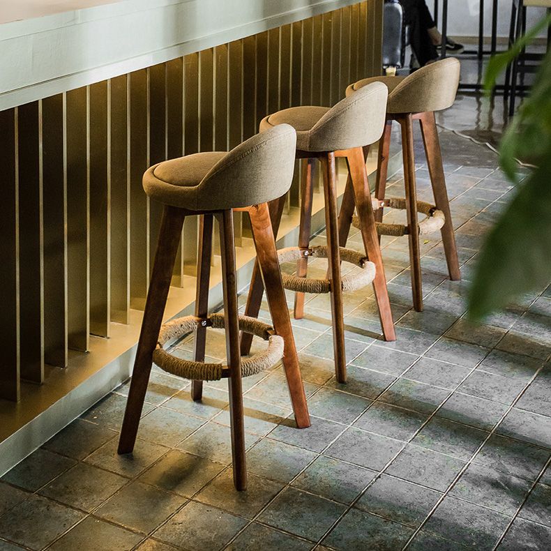 Modern Rubberwood Indoor Stool Matte Finish Upholstered Bar Stools