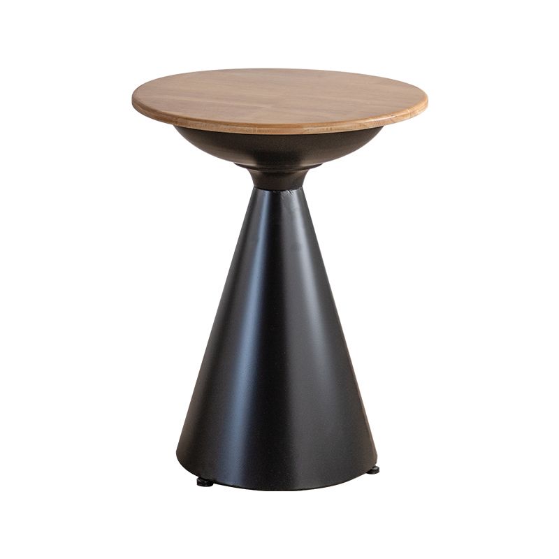 Round Solid Wood Top Coffee Table Iron Pedestal Cocktail Table