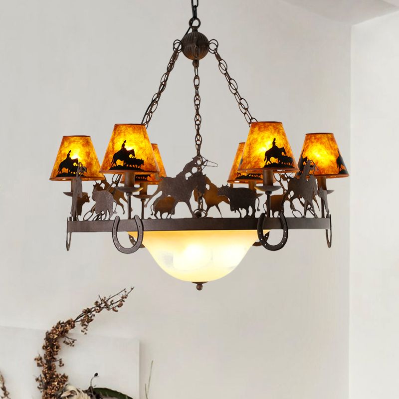 Empire Shade Dining Room Pendant Chandelier Country Metal 9 Lumières Brown suspension Aménagement
