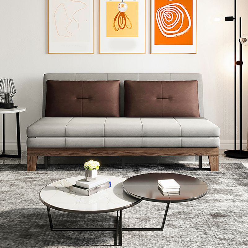 Faux Leather Armless Sofa Bed Sewn Pillow Back Sofa Bed in Grey