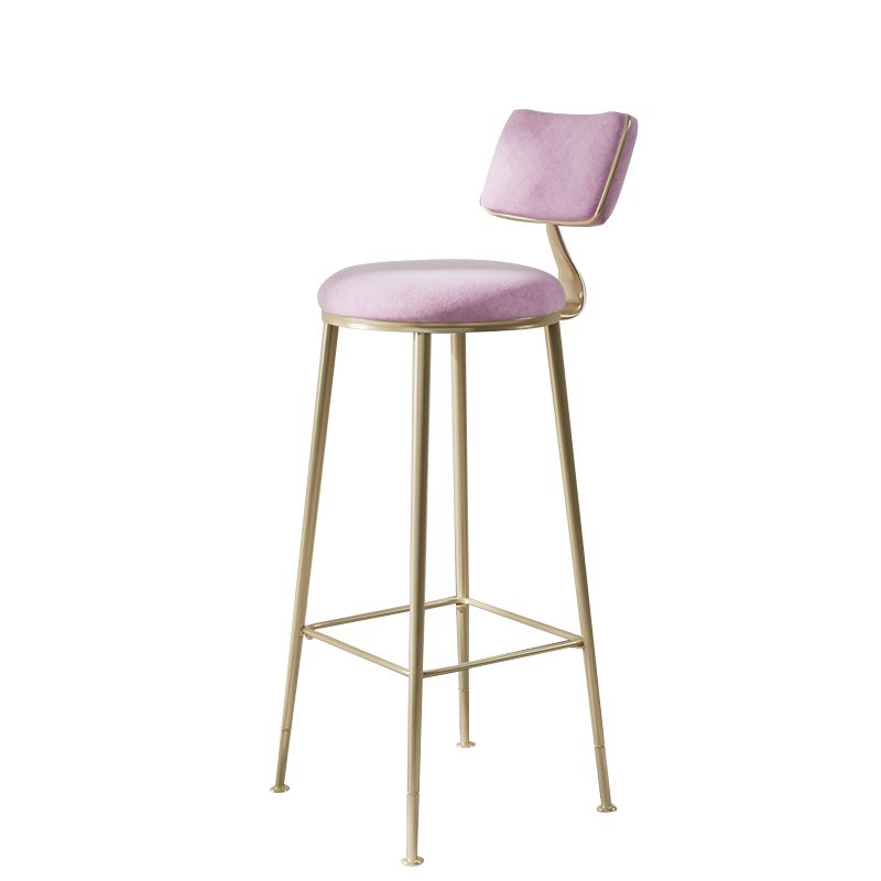 Glam Backrest Counter Stool Iron Bar Stool with Cushion and Pedal for Milk Tea Shop