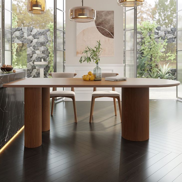 Free Form Pinewood Brown Tone Dining Table Simplicity 3 Legs Table for Dining Room