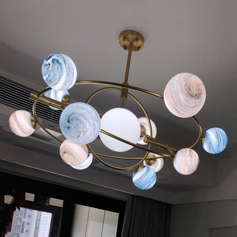 Multi Light Glass Sphere Chandelier Light Gold Pendant Light for Living Room