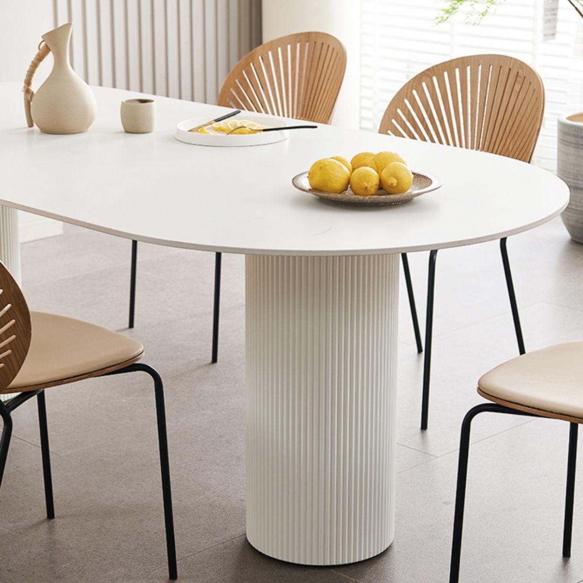 Contemporary Dining Table White Sintered Stone Double Pedestal Desk