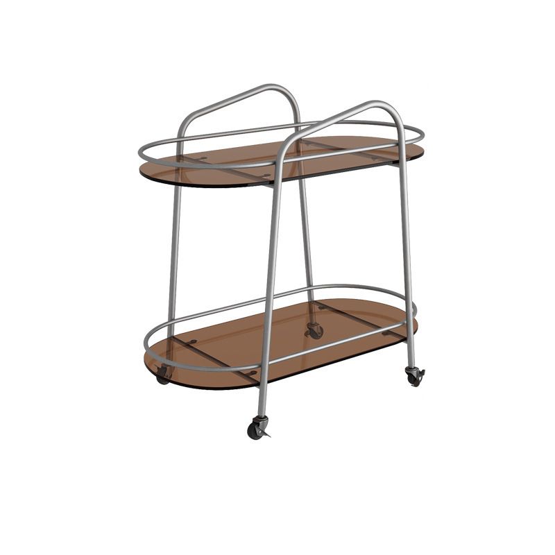 Modernistic Side Table Glass with Storage Oval Double Tier Living Room