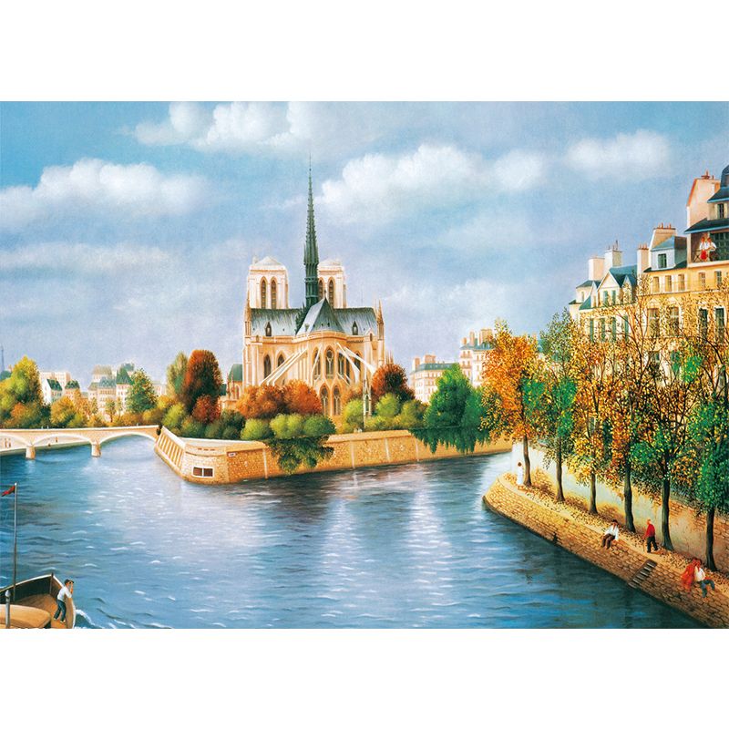 Full-Size Venice Town Murals Decal Blue and Brown Non-Woven Material Wall Art, Waterproof, Custom Size