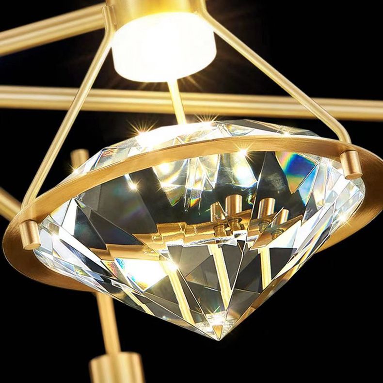 Brass Crystal LED Pendant Light in Modern Luxury Style Copper Geometric Hanging Lamp for Bedroom