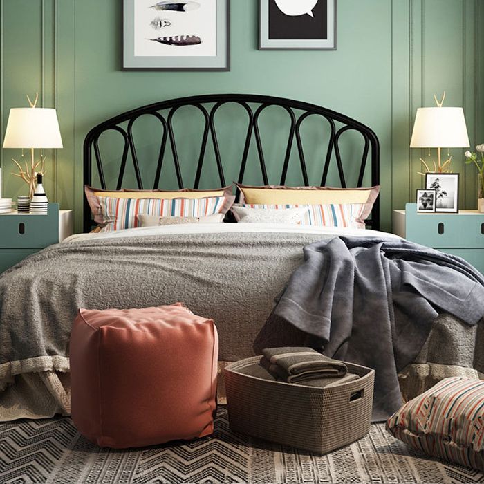 Open Frame Metal Bed Frame Contemporary Wire-Grid Iron Bed with Headboard