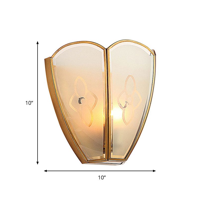 1 Bulb Gold Flush Sconce Light Vintage Style Floral Opal Glass Shade Wall Mount Lighting