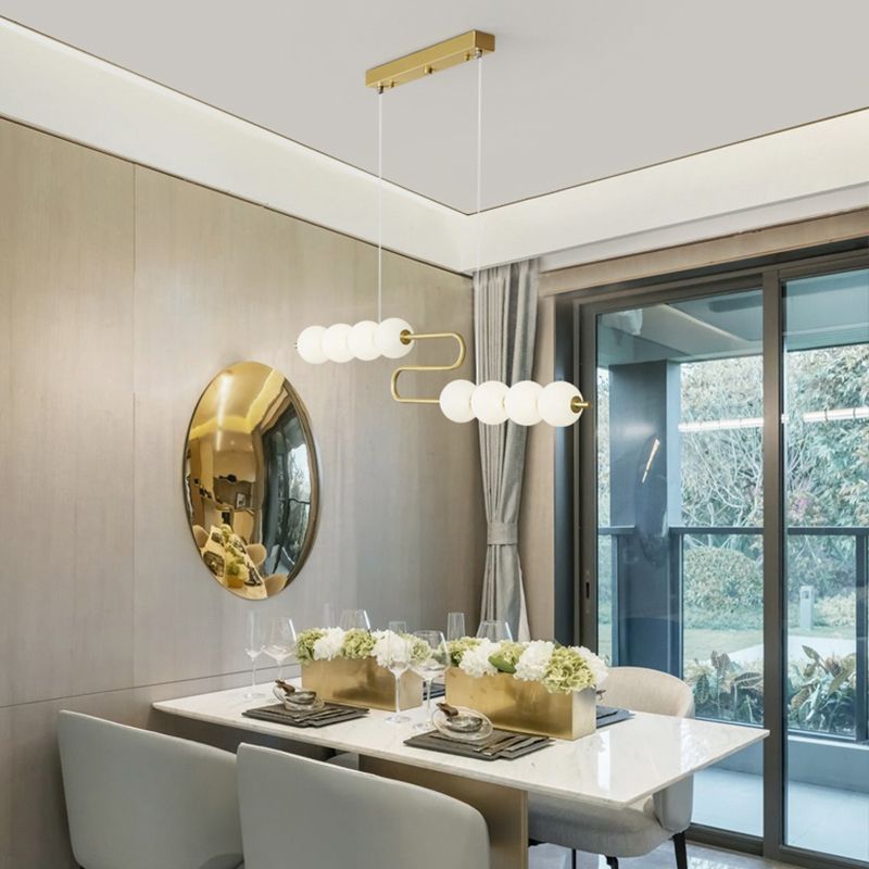 Modern Style Spherical Shape Island Lights Glass 8 Light Island Lighting in Gold