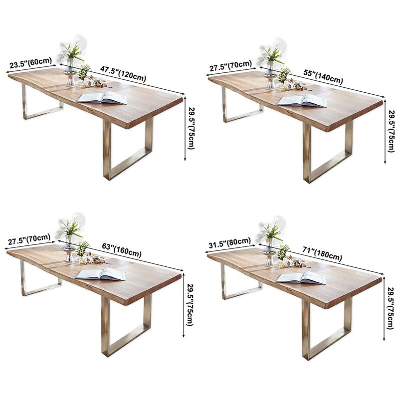 Rectangle Wood Color Dining Table Solid Wood Table Glam Style with Double Pedestal
