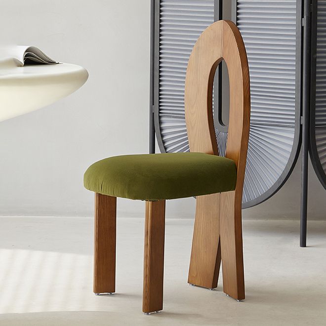 Modern Side Chair Velvet Wooden Base Dining Chair for Living Room