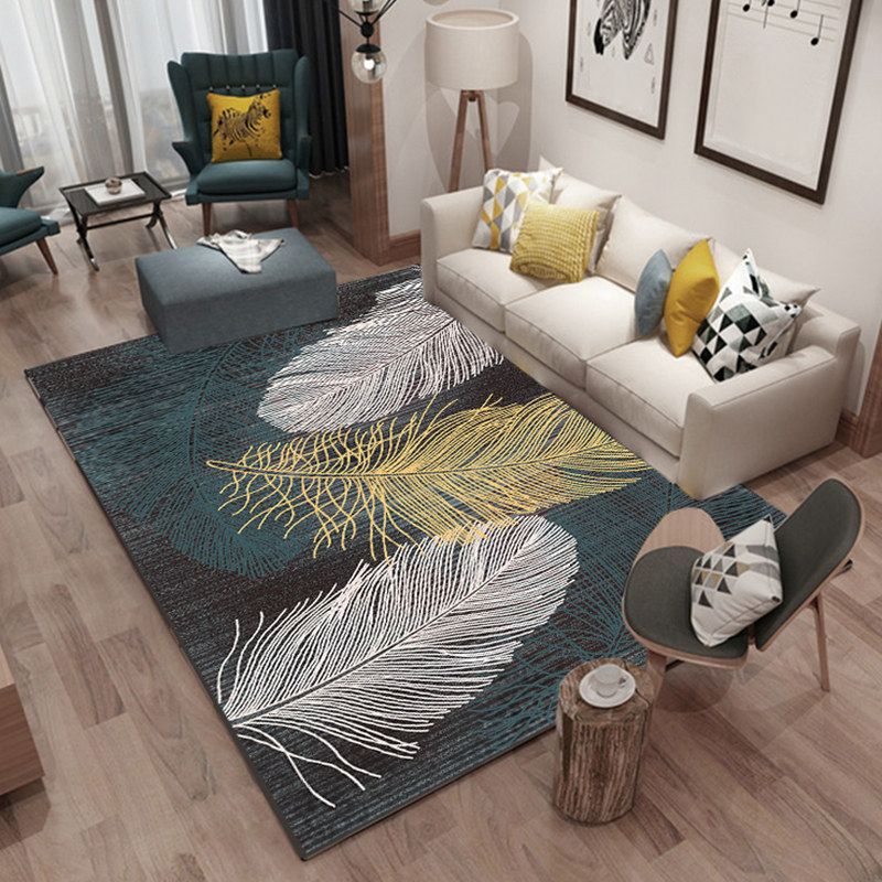 Aesthetic Contemporary Indoor Rug Multi-Color Animal and Plant Rug Polyester Stain Resistant Carpet for Living Room