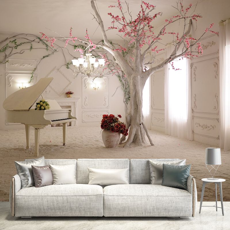 Piano Room Look Wall Murals White and Brown Contemporary Wall Art for Home Decor