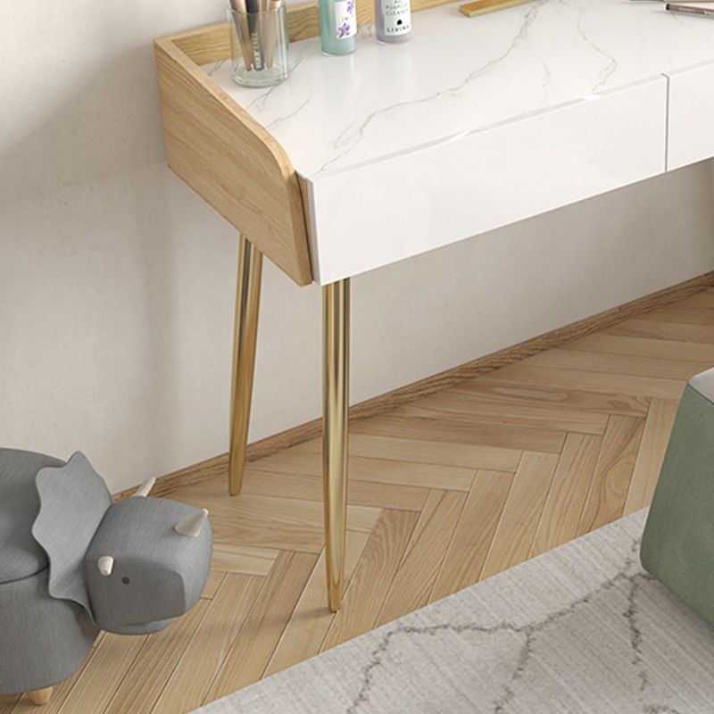 Glam 2-drawer Slate Top Dressing Table 32.67" H Vanity Stool in White