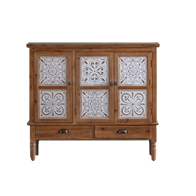 Distressed Wood Accent Cabinet Industrial Solid Wood Chest with Drawers