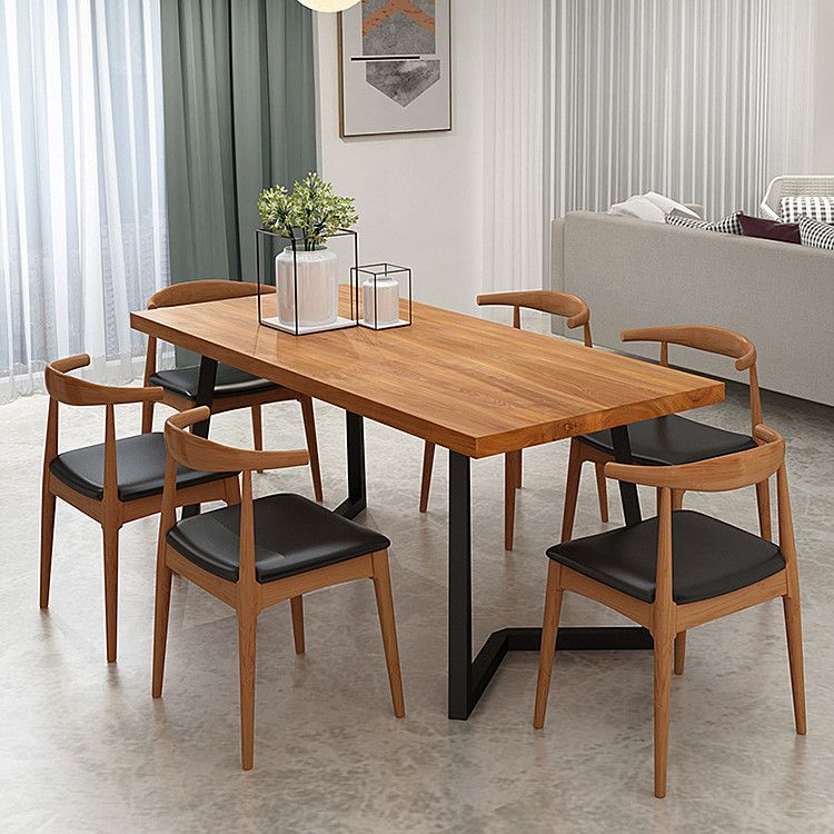 Solid Wood Rectangle Dinette Set 1/2/5/7 Pieces Industrial Dining Table Set in Natural