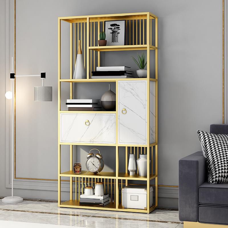 Glam Metal and Wood Shelf Bookcase Vertical Book Shelf for Office