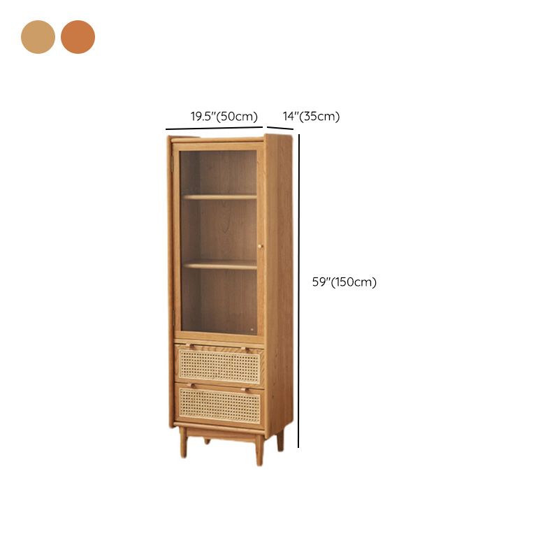 59" Tall Pine Wood Accent Cabinet Natural 1-Door Chest with 2-Drawer