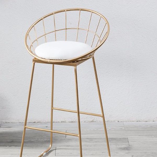 Glam Style Low Back Dining Stools Metal Bar Stools with Footrest