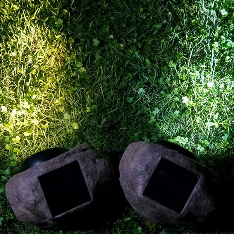 Rock Shaped Solar Lawn Light Art Deco Plastic Courtyard LED Ground Lighting in Brown