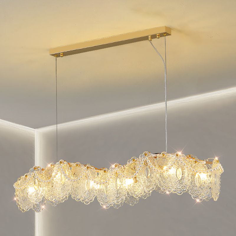 Modern Metal Ceiling Lamp Geometric Shape Island Light with Glass Shade for Bedroom