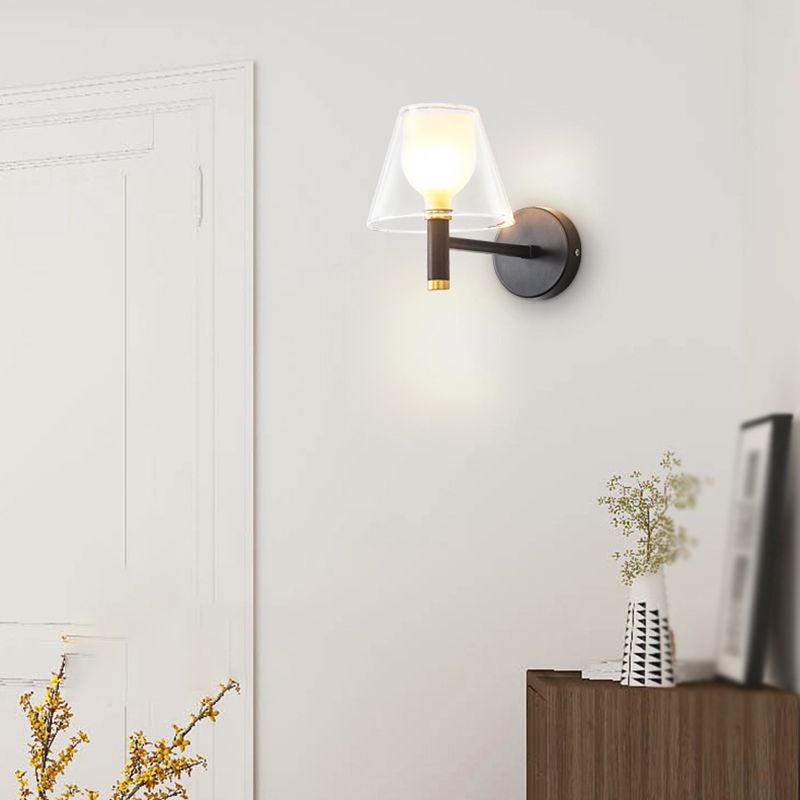 Glass Geometric Wall Light Modern 1-Light Wall Lights in Black