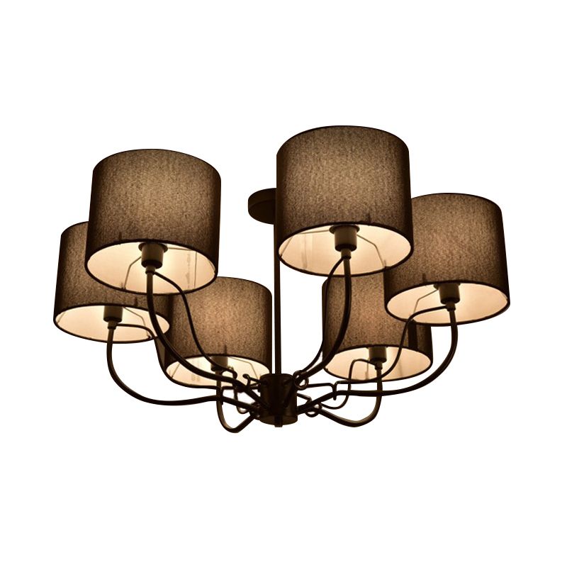 Plafonnier baril noir/blanc modernisme 3/6 ampoules lustre Semi-encastré en tissu pour salon