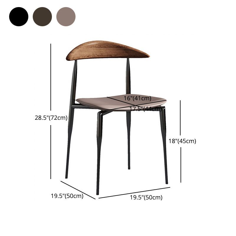 Silla lateral de comedor de cuero de estilo industrial con respaldo abierto