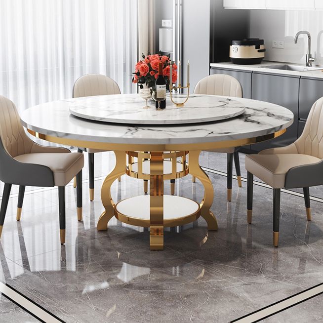 Metal Traditional Luxury Round Table Marble Top Table with Storage