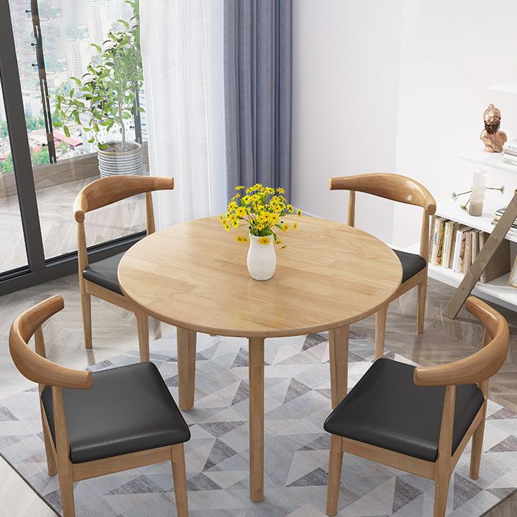 Round Shape 4 Legs Modern Dining Table Wood Color Fixed Table of Solid Wood