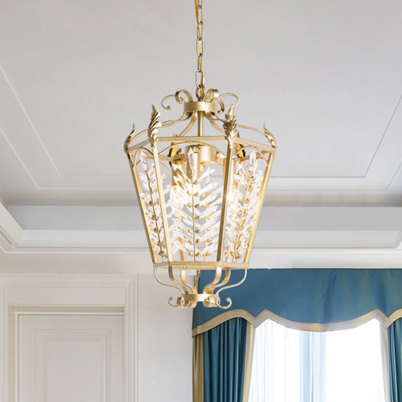 Gouden 3-head kroonluchter verlichtingsarmatuur minimalistische gefacetteerde kristallen botanische stengelhangende hanglamp