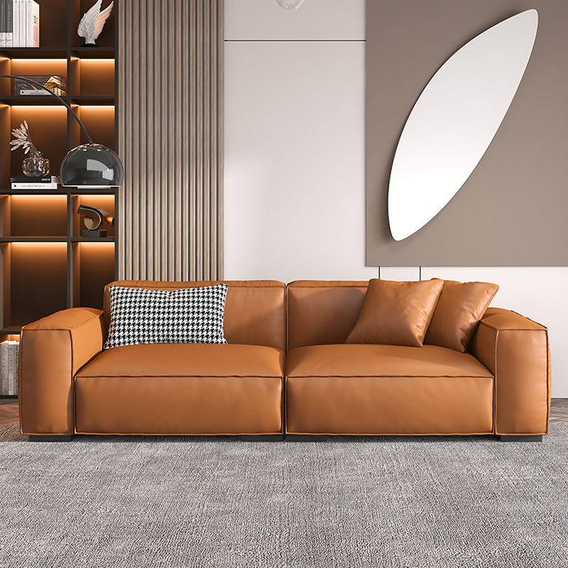 Contemporary Genuine Leather Settee Square Arm Loveseat in Green/Beige/Brown/Gray