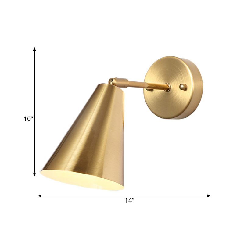 Metal Gold Wall Sconce Lighting Cone 1 Bulb Colonialism Rotatable Wall Mounted Lamp for Bedroom