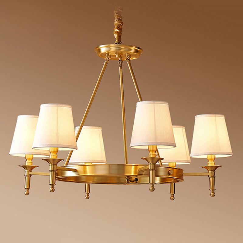 Post-Modern Circular Hanging Chandelier Light White Fabric Shade Ceiling Chandelier in Gold for Living Room