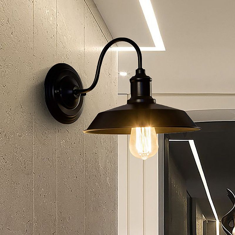1 Bulb Wall Lighting with Barn Shade Metallic Vintage Style Restaurant Wall Sconce Light in Black