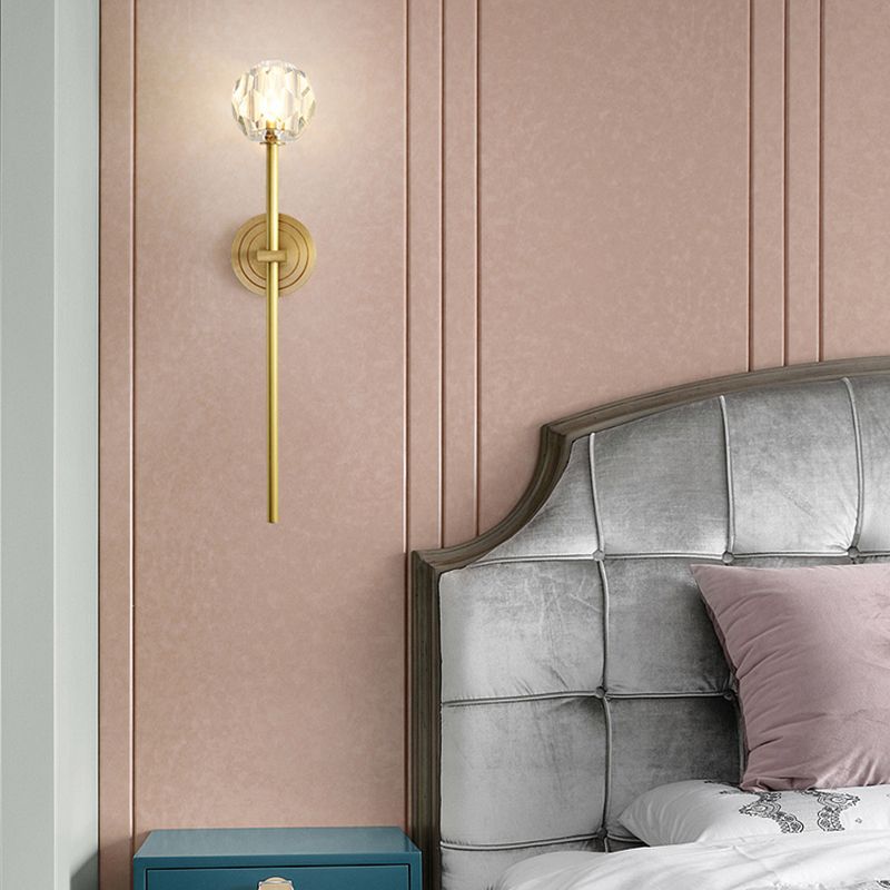 Nordic Brass Wall Light Globe Gold Wall Sconce with Crystal for Living Room