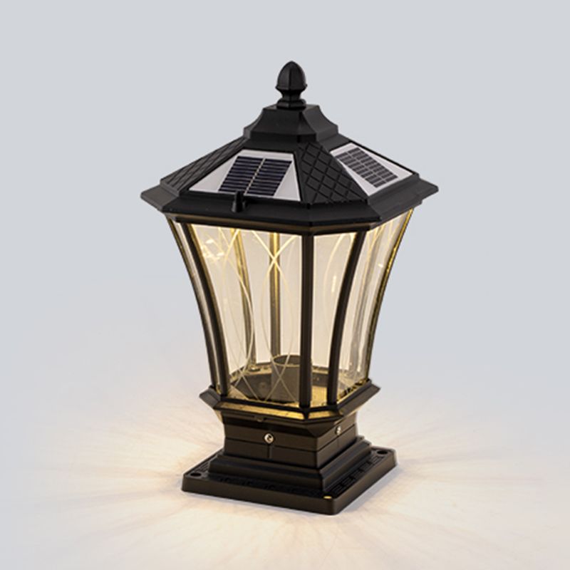 Metal Rectangular Shape Solar Pillar Lamp Modern 1-Light Outdoor Light in Black