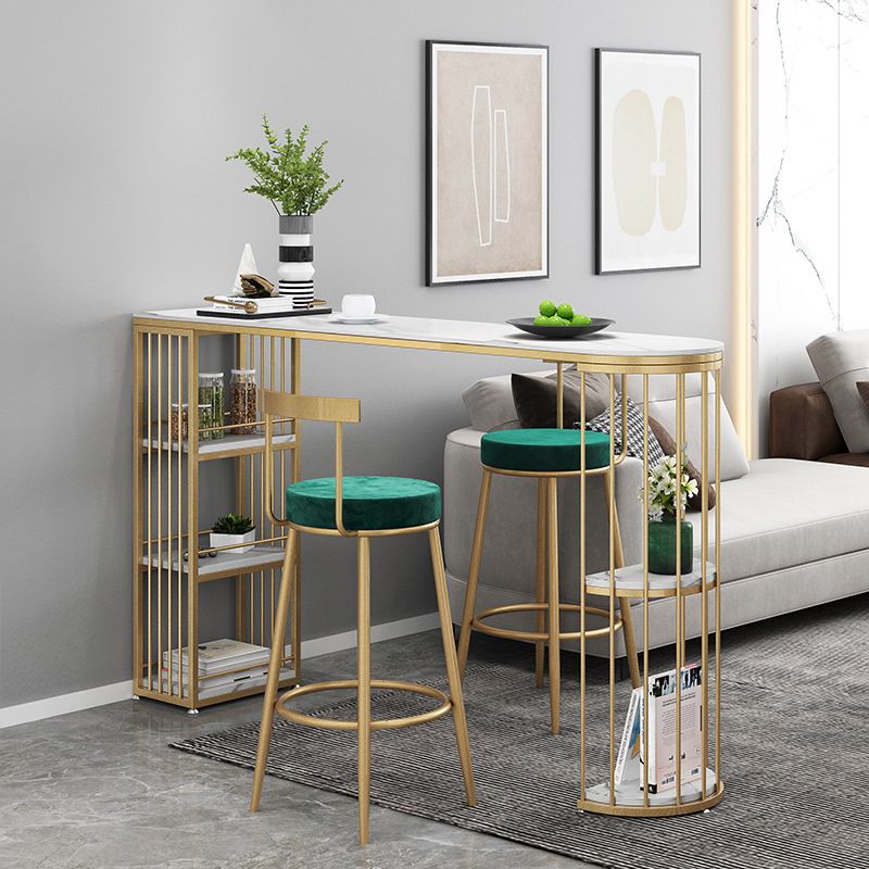 1/3 Pieces Glam Iron Bar Table Set White Stone Top Bistro Set with Shelf