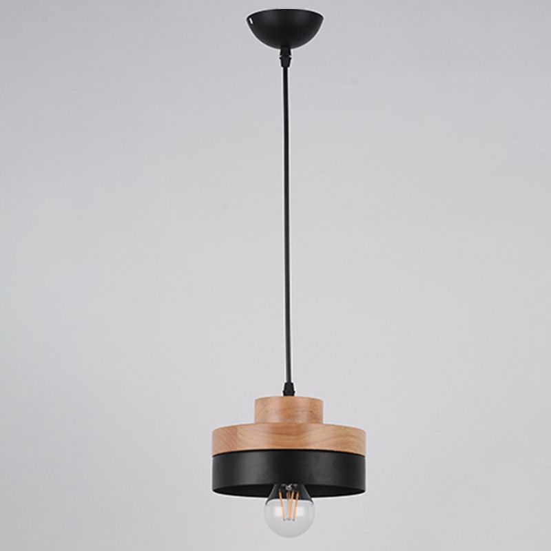 1-Light Nordic Style Minimalism Hanging Light Geometric Shaped Wooden Pendant Lamp for Bedroom