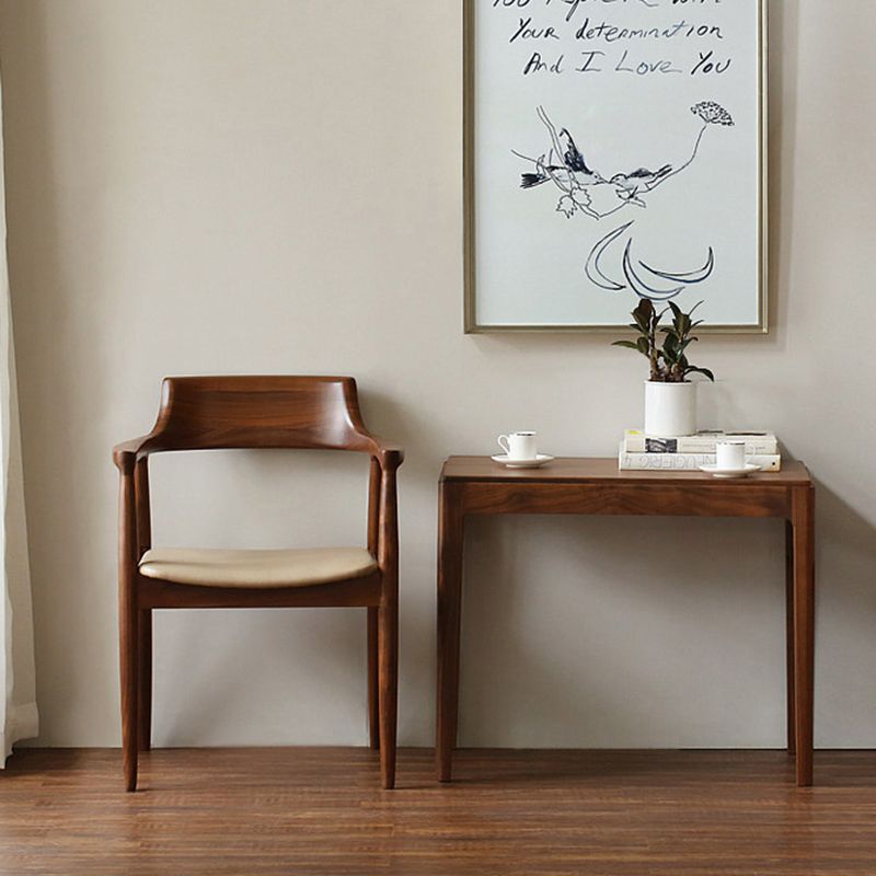 Home Kitchen Chair Open Back Solid Wood Dining Arm Chair in Brown