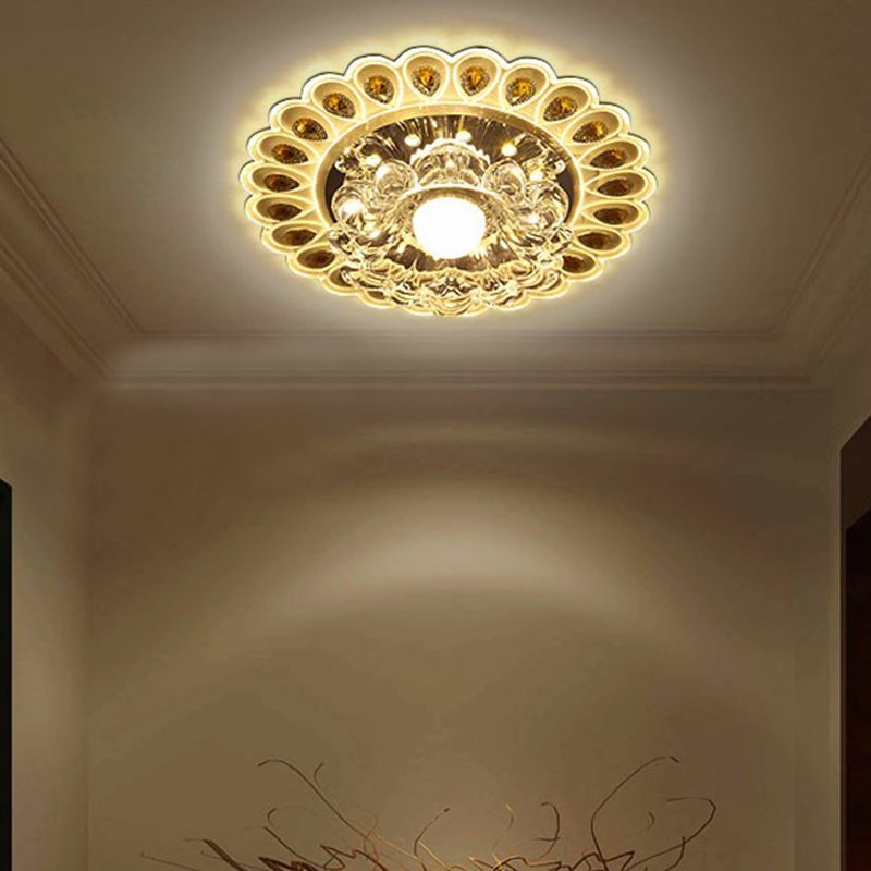 Plafonnier LED en forme de fleur, Style moderne, cristallin, luminaire de plafond pour entrée
