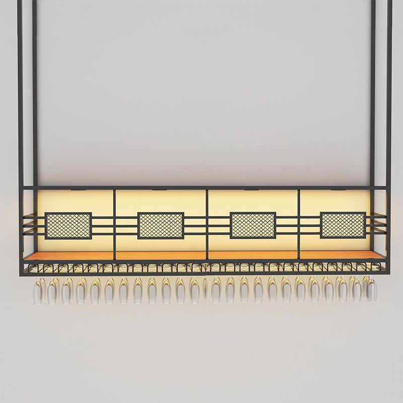 Contemporary Hanging Wine Holder with Glass Holder & Storage Shelf