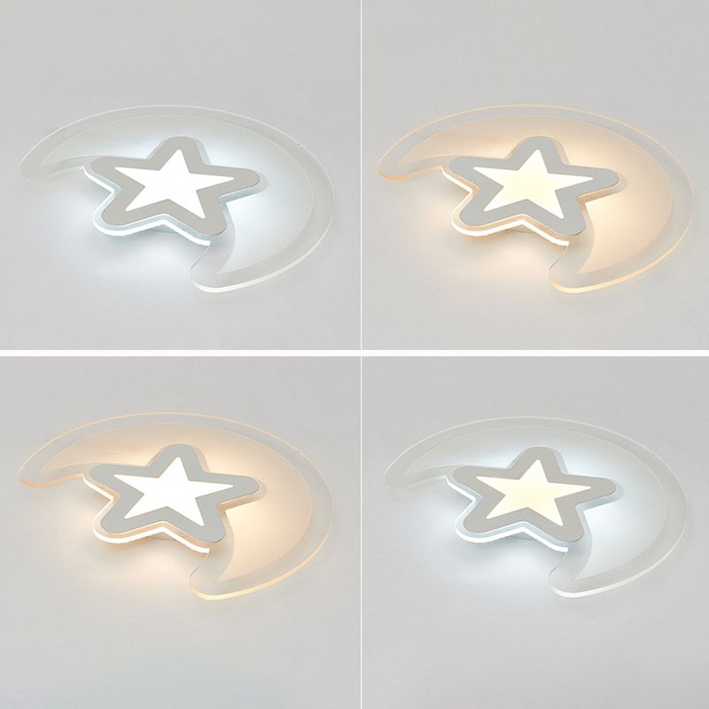 Metal Geometric Shape Flush Ceiling Light Kid Style 2 Lights Flush Mount Lighting in White