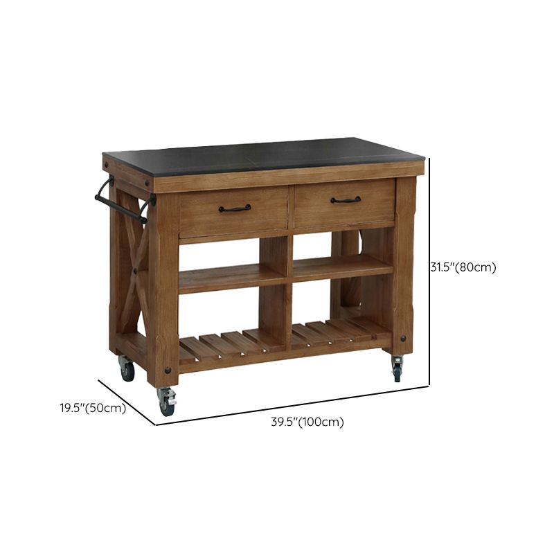 Modern Solid Wood Rectangle Kitchen Island Cart with Casters