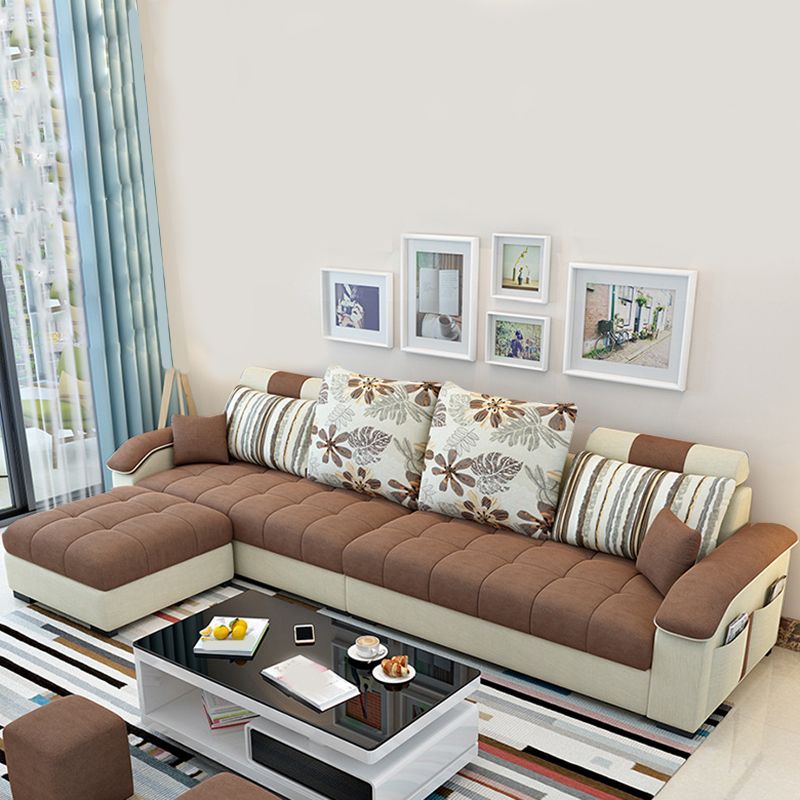 Faux Leather and Cotton Blend Sectional Couch for 3/4 People