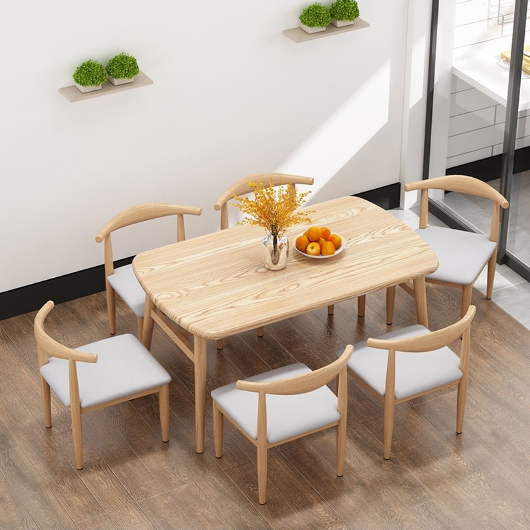 Contemporary Rectangular Wooden Dining Table with Iron Trestle for 2-4 People